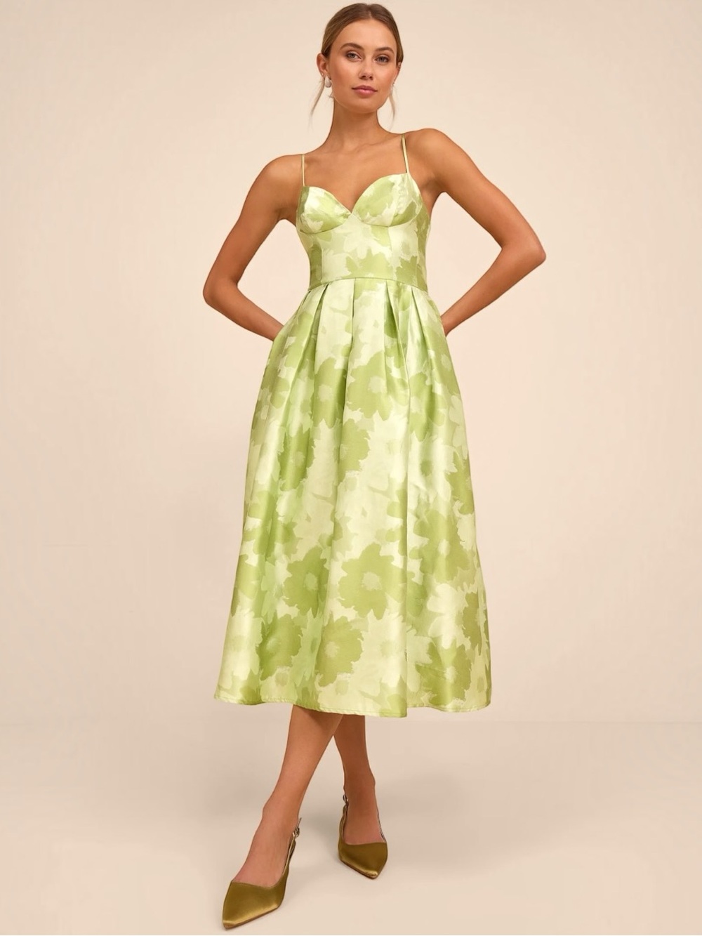 Lulus Green Floral Midi Dress